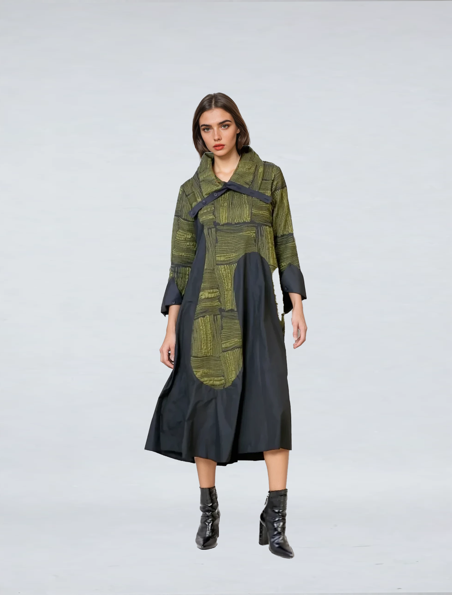 Wide Collar Dress - Khaki